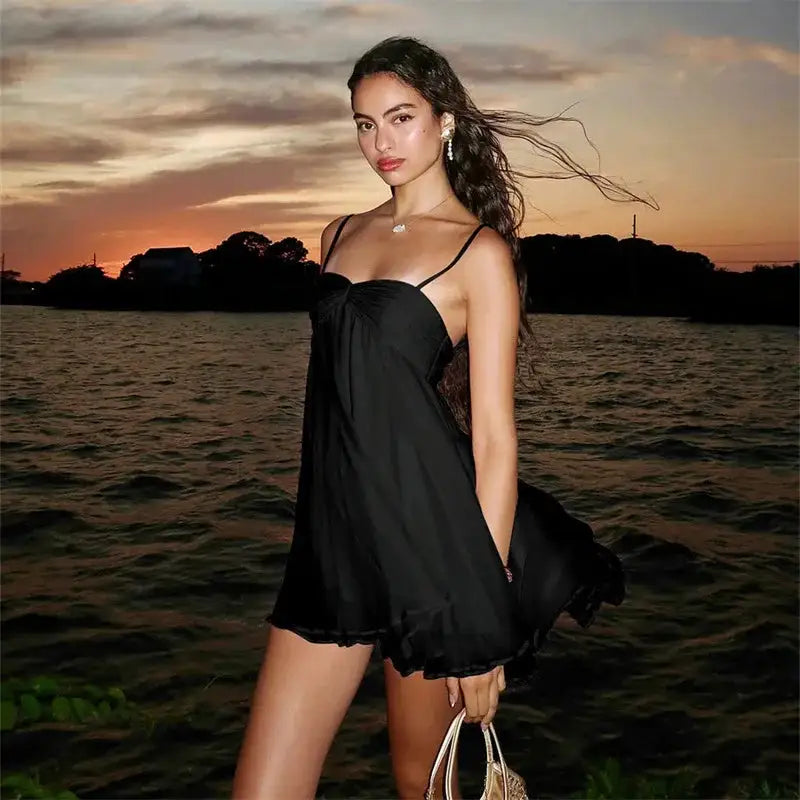 Sexy Chiffon Strapless Backless A Line Dress Women Spaghetti Strap Bodycon Mini Summer Party Dress For Date Night Occasions