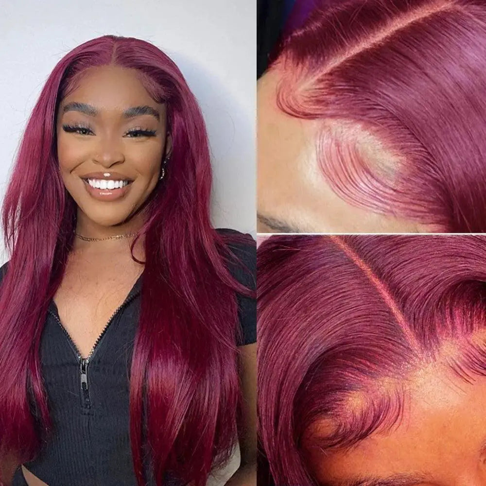 Glueless 99J Burgundy Lace Front Wig 180 Density Human Hair