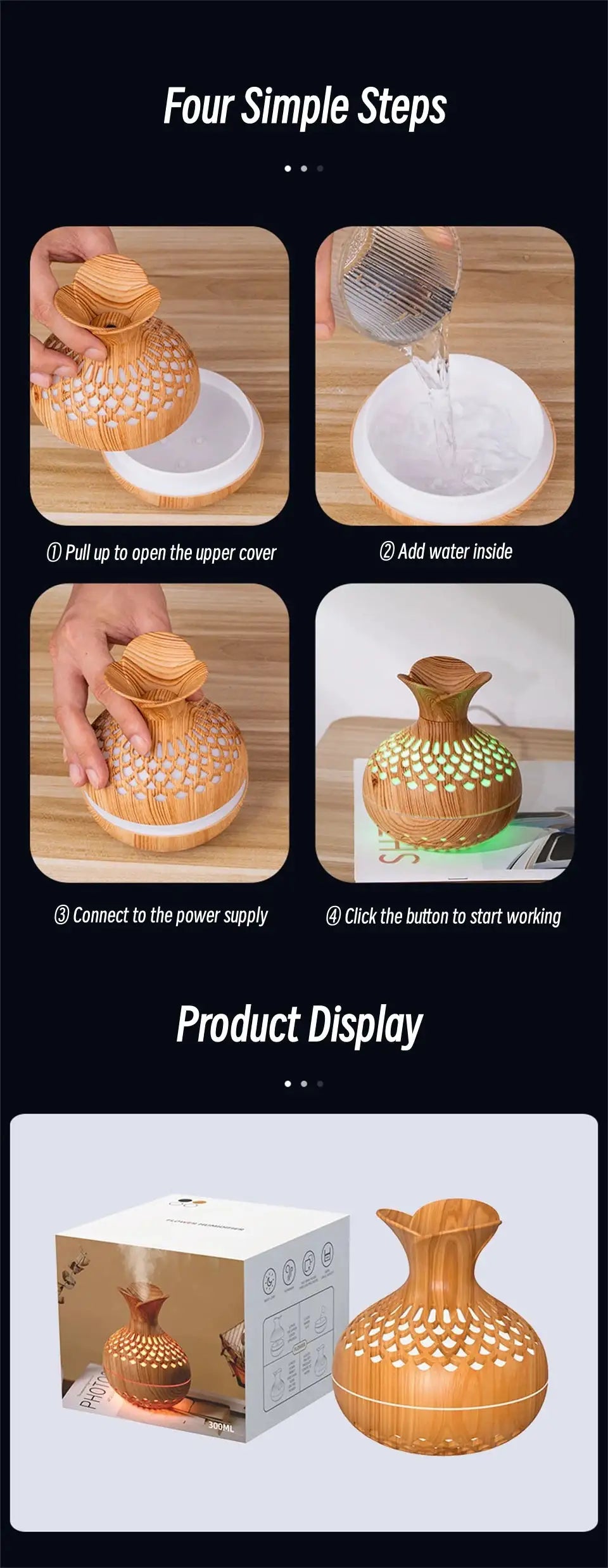 Wood Grain USB Aroma Diffuser Humidifier With LED — product view 18
