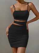 Women White Spaghetti Strap Backless Bodycon Mini Dress For Party Nightclub Slim