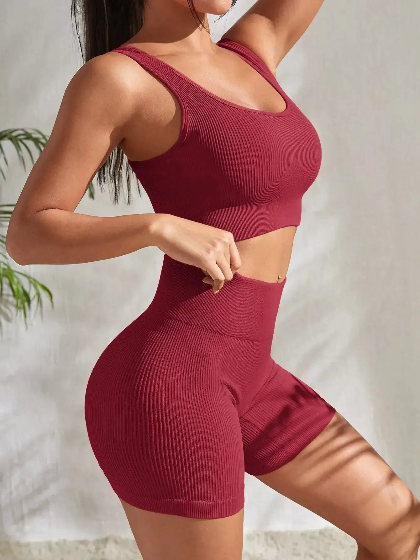 Women Seamless Ribbed Yoga Set Two Piece For Fitness