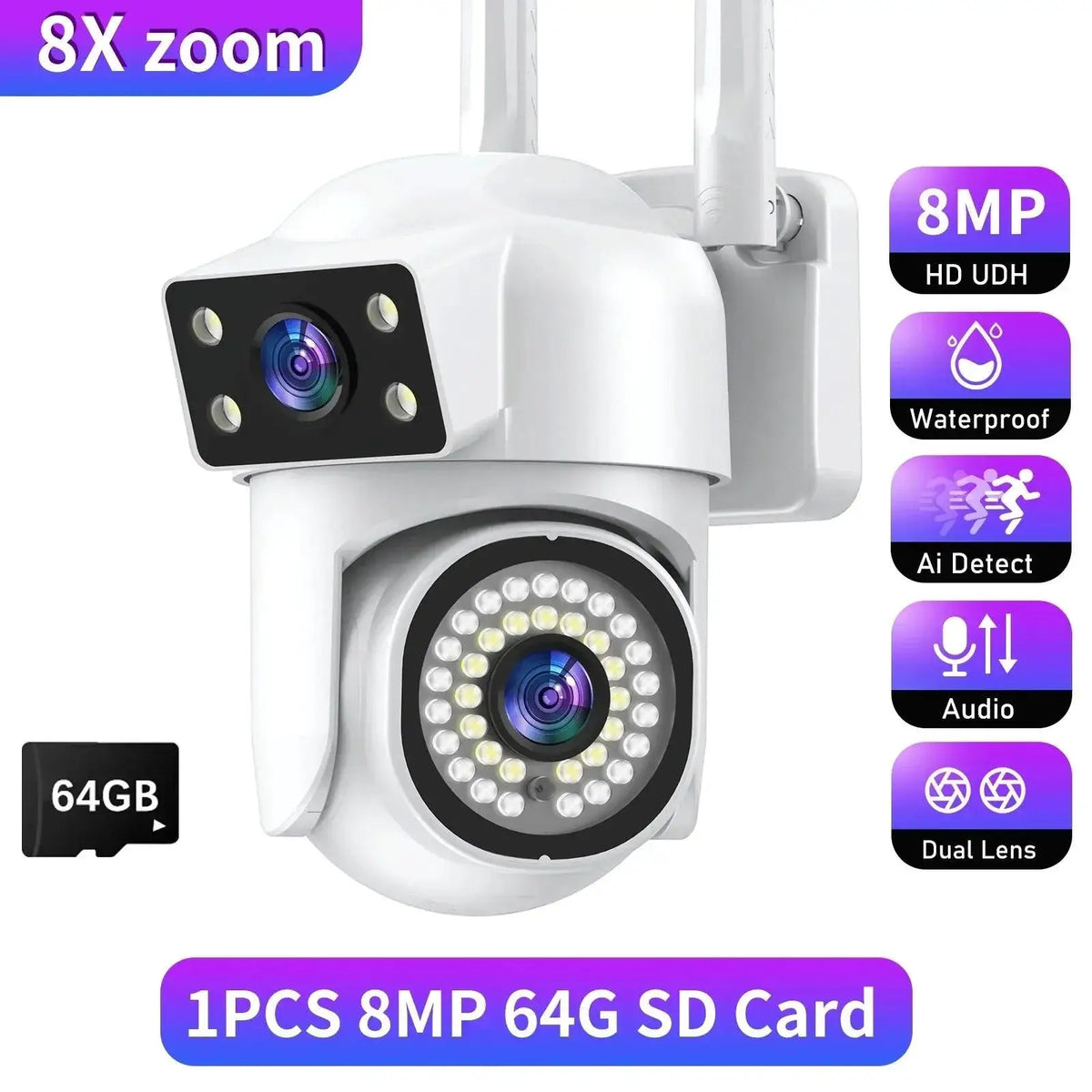 Business Outdoor Camera for Safer Alerts — 1PCS-8MP-NO Card