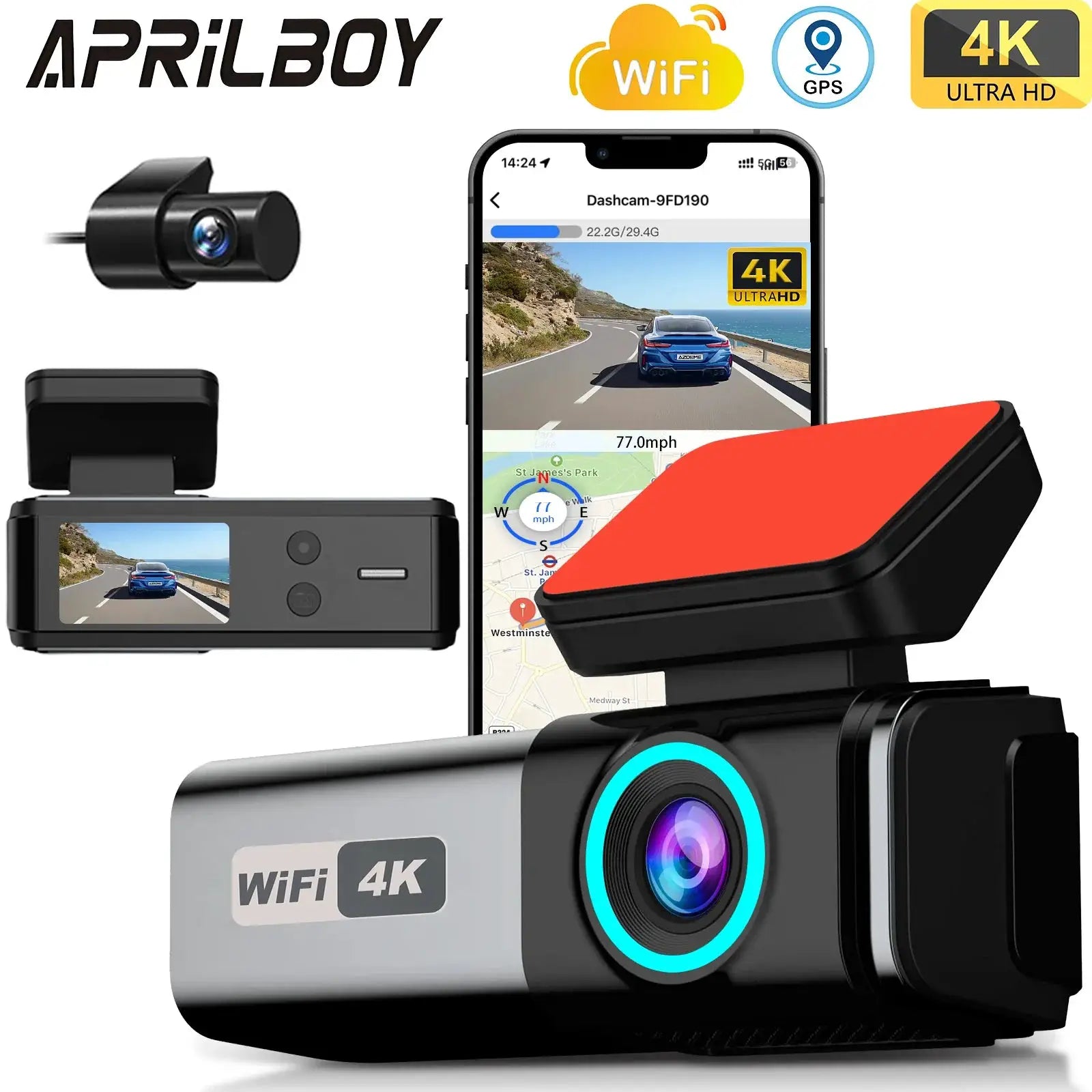 Aprilboy 4K Dash Cam With Front And Rear Cameras Night Vision Parking Monitor - stepyours.com