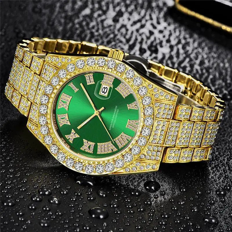 Golden Diamond Mens Quartz Watch Luxury Hip Hop Timepiece