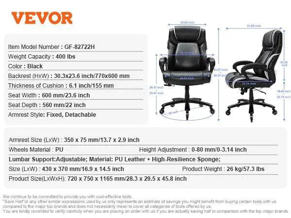VEVOR Heavy Duty Executive Chair With Adjustable Support