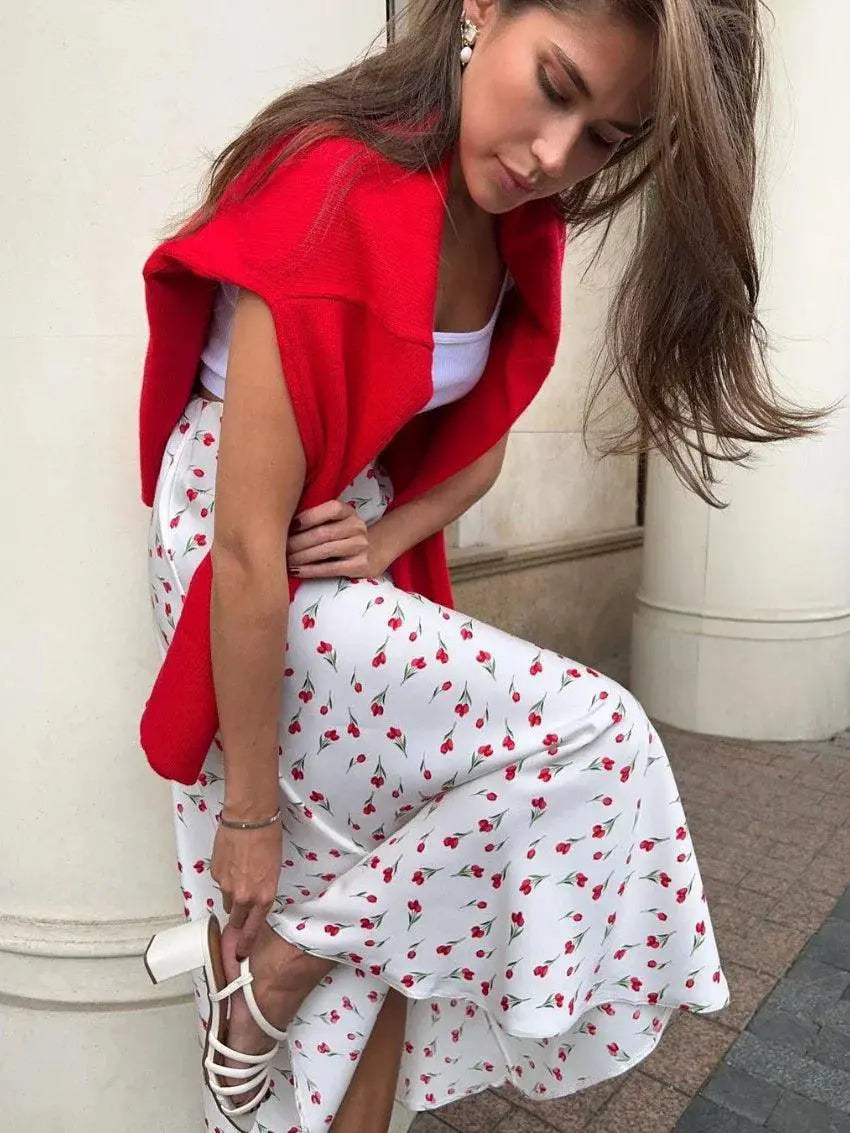 Elegant Slim Print Skirt High Waist Fashion For Women
