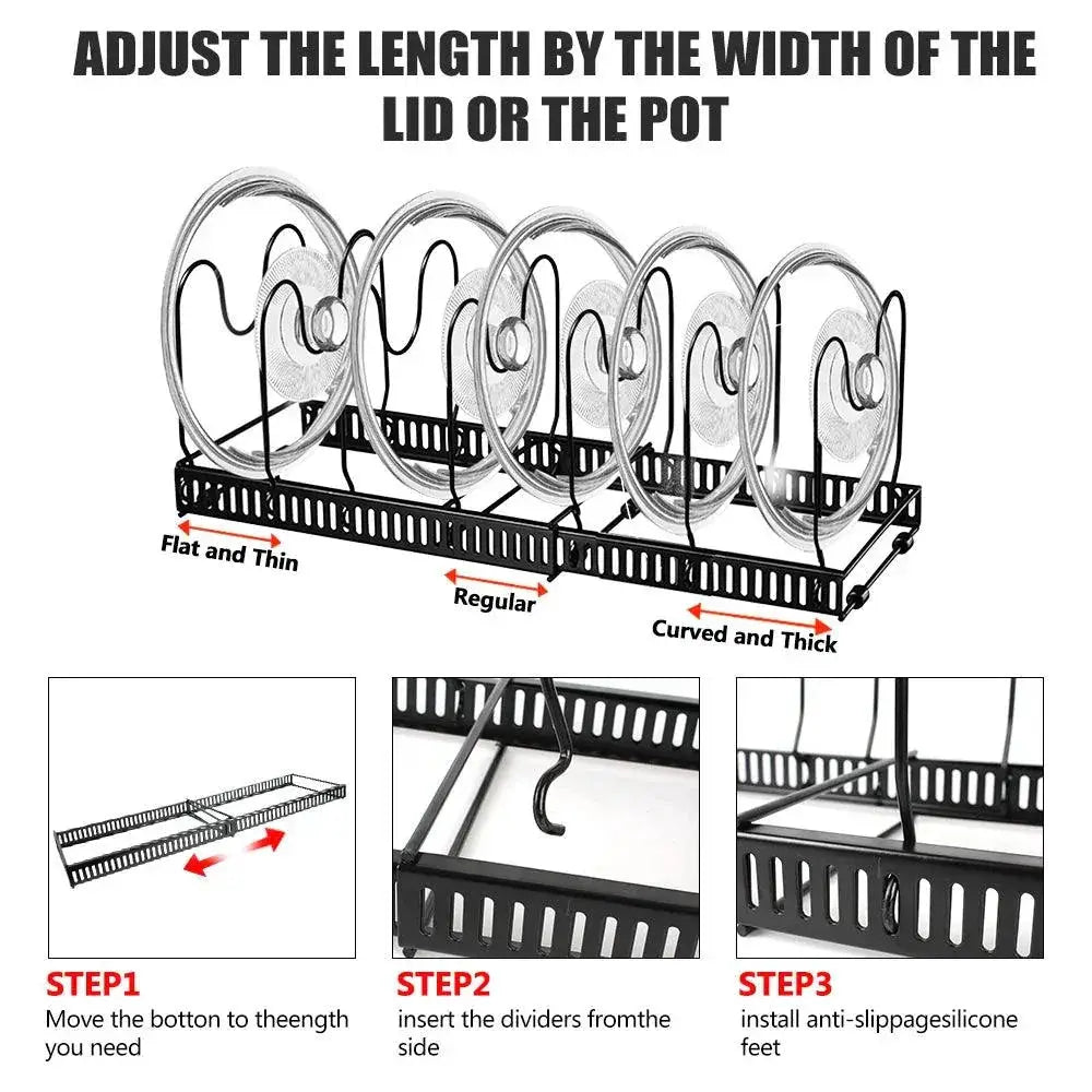 Adjustable Multi Tier Cookware Organizer Rack For Kitchen