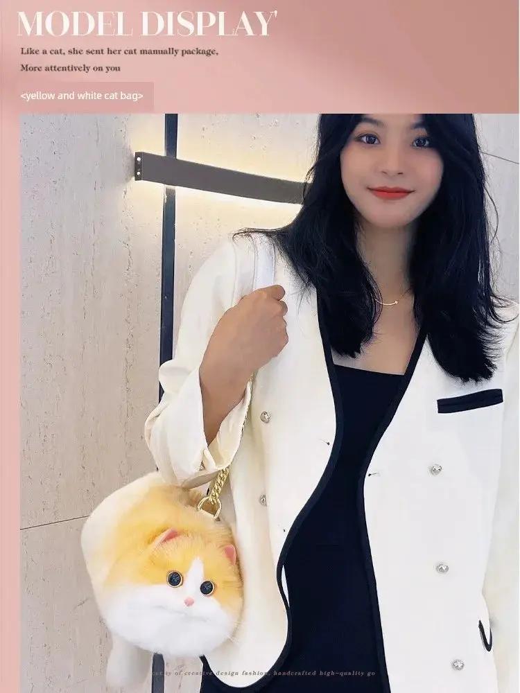 Casual Niche Style Chain Cat Messenger Bag for Cat Lovers