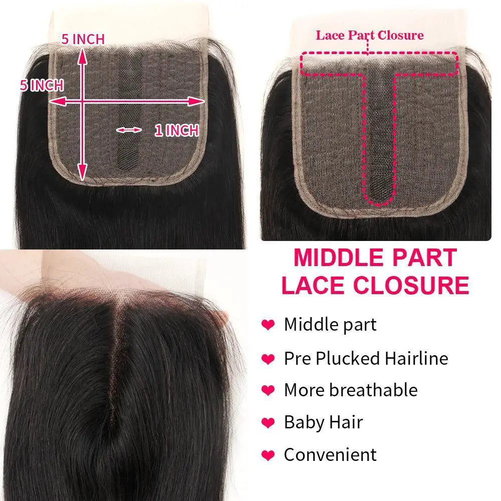 Peruvian Straight Hair Bundles With Lace Closure Remy Hair