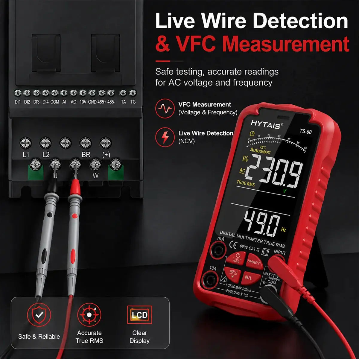 HYTAIS TS60 Smart Digital AC DC Multimeter 6000 Counts True RMS Auto Ranging Rechargeable Lithium Battery NCV Live Wire Detector