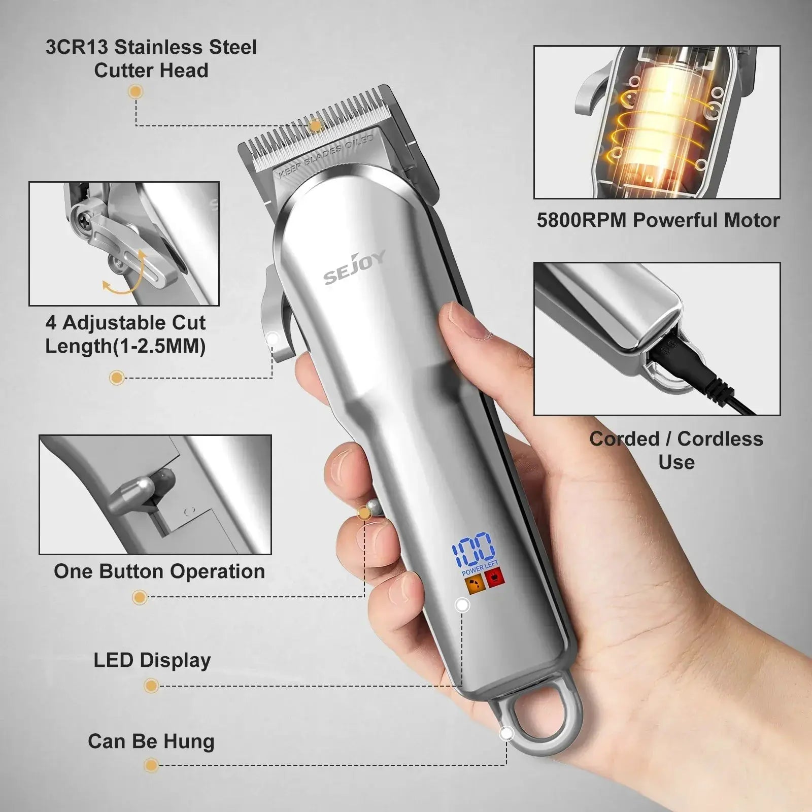 Sejoy Cordless Electric Hair Trimmer Professional Shaver