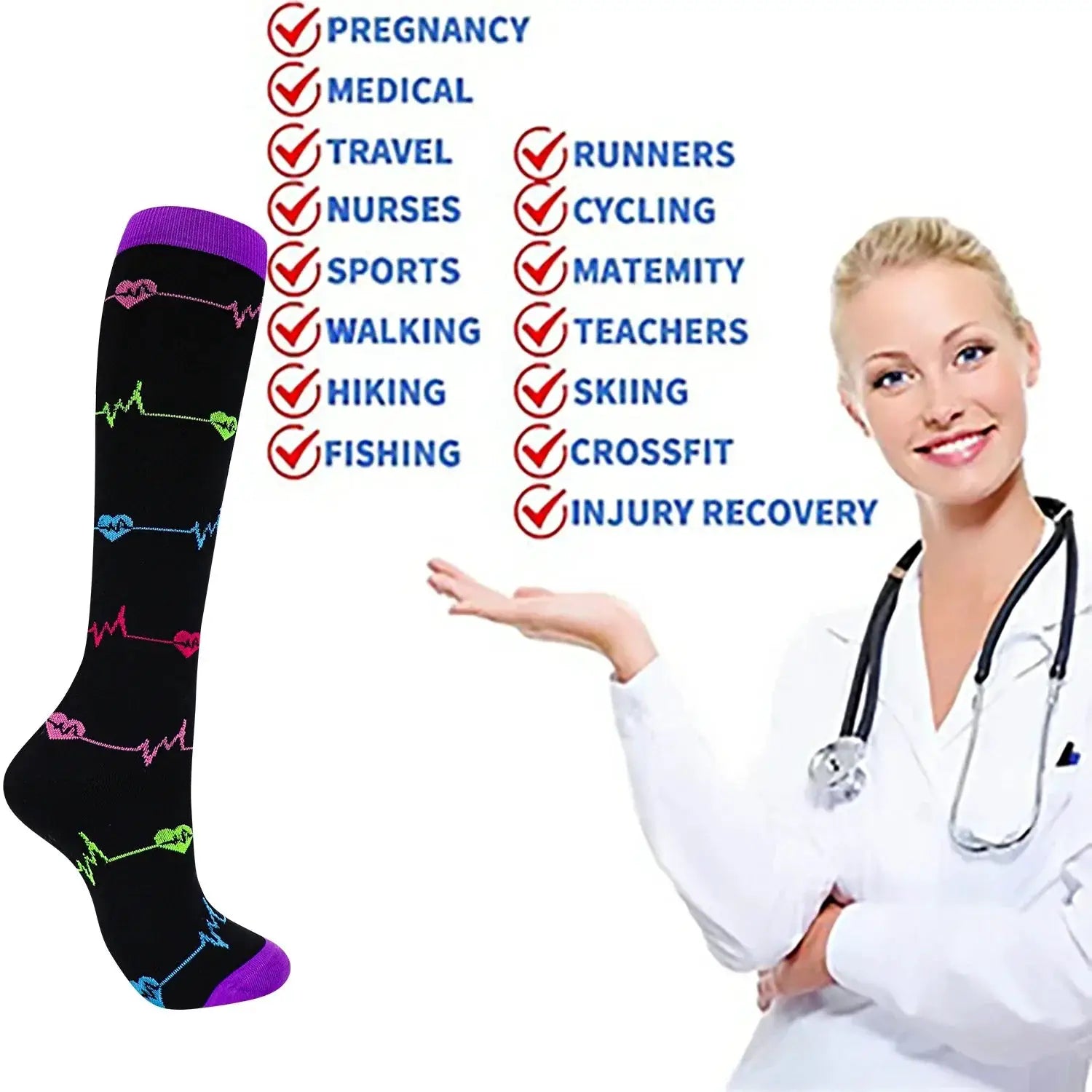 Unisex Compression Knee Socks for Edema and Varicose Veins
