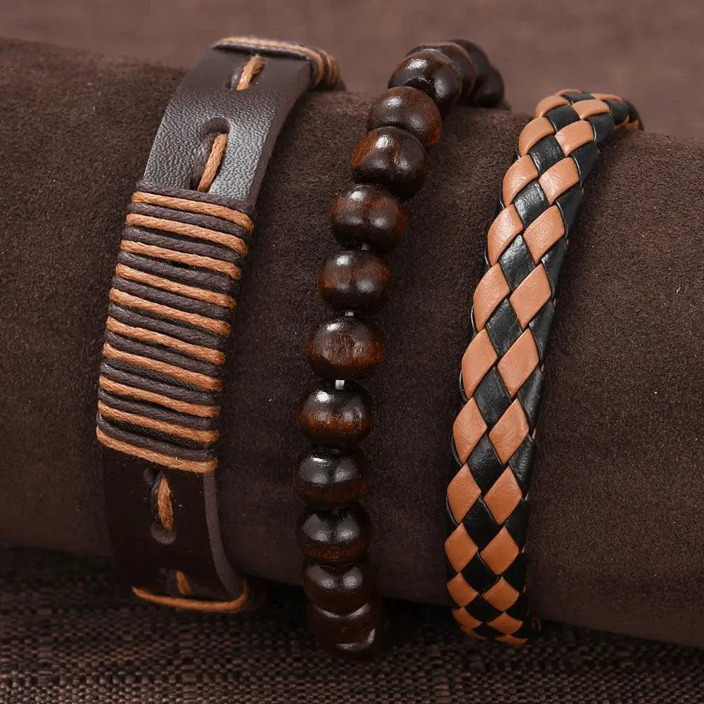 Vintage Brown Leather Watch Set Classic Business Accessory