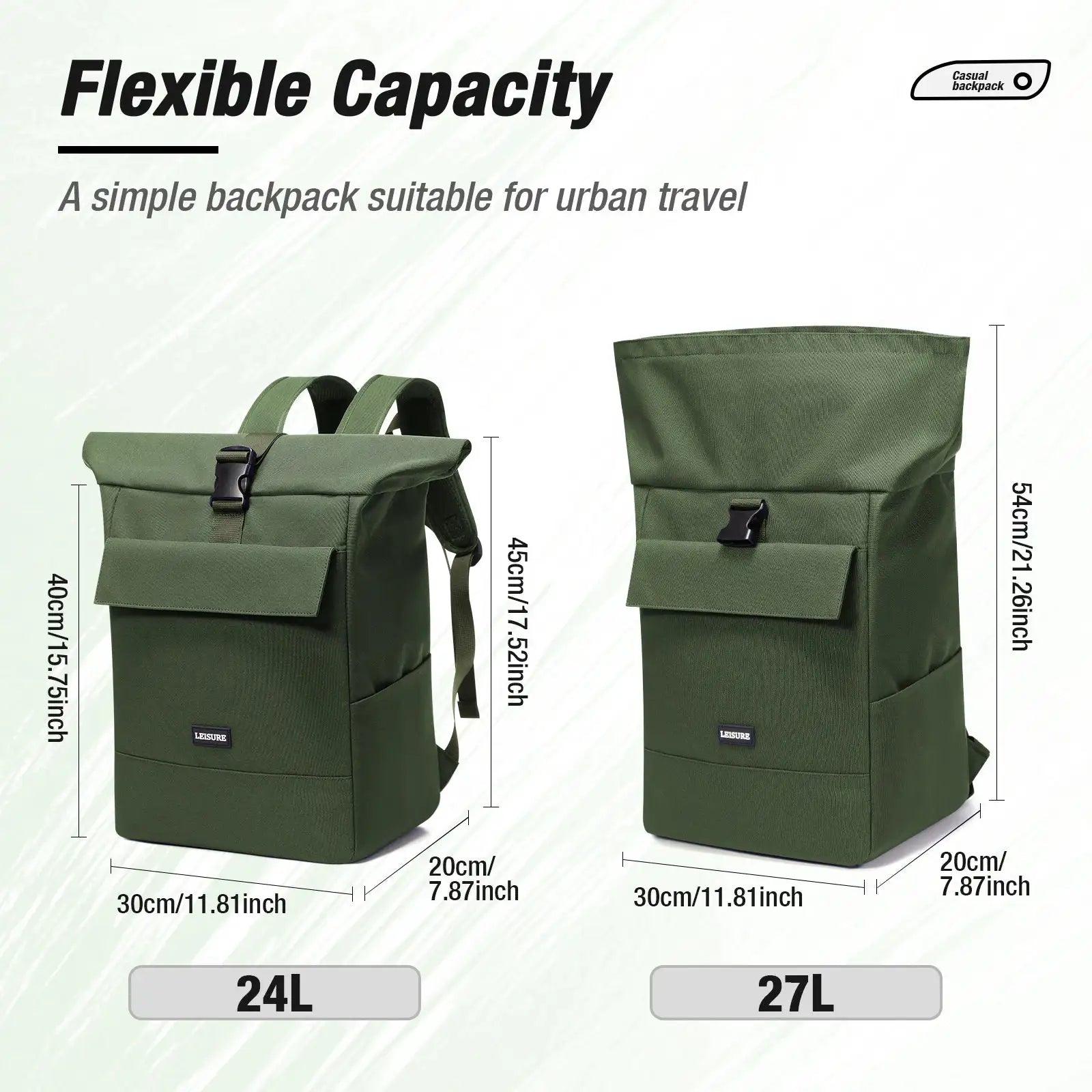 Rolltop Backpack,Travel Backpack 40x30x20, Students Lightweight College Schoolbag, Men's Sports Bag Travel Outdoor Leisure Bag