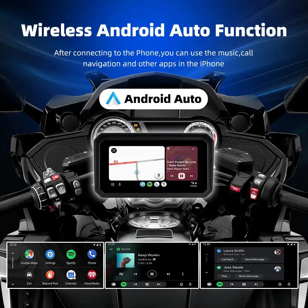 EKIY 6.0" Wireless CarPlay Moto Android Auto GPS Motorcycle Navigation Portable Digital Dashboard Display Screen TPMS Dashcam