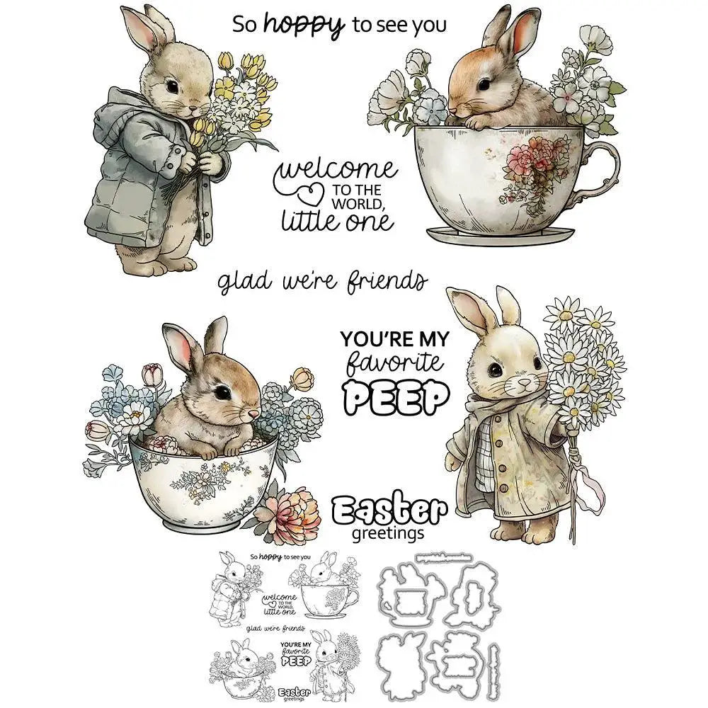 Easter Bunny Cup Cutting Dies And Clear Stamps Set Crafting