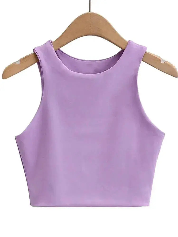 Women's Stylish O Neck Tank Top Double Nylon Sleeveless