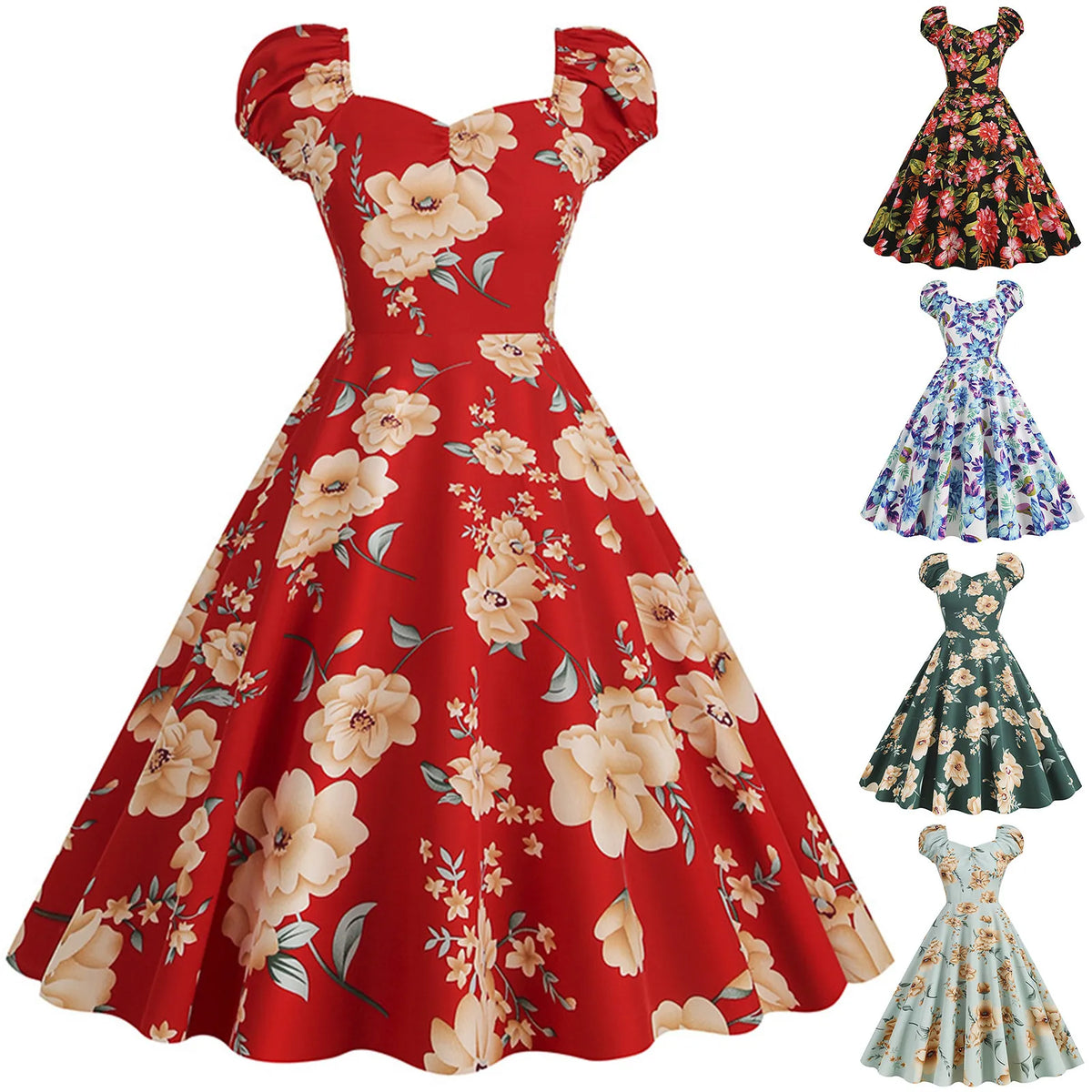 Floral Slash Neck Swing Dress