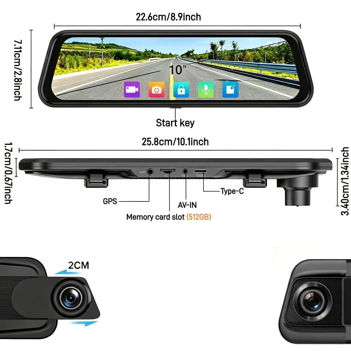Touch Screen Mirror Dash Cam Rear View Mirror Camera, Parking Loop — product view 2