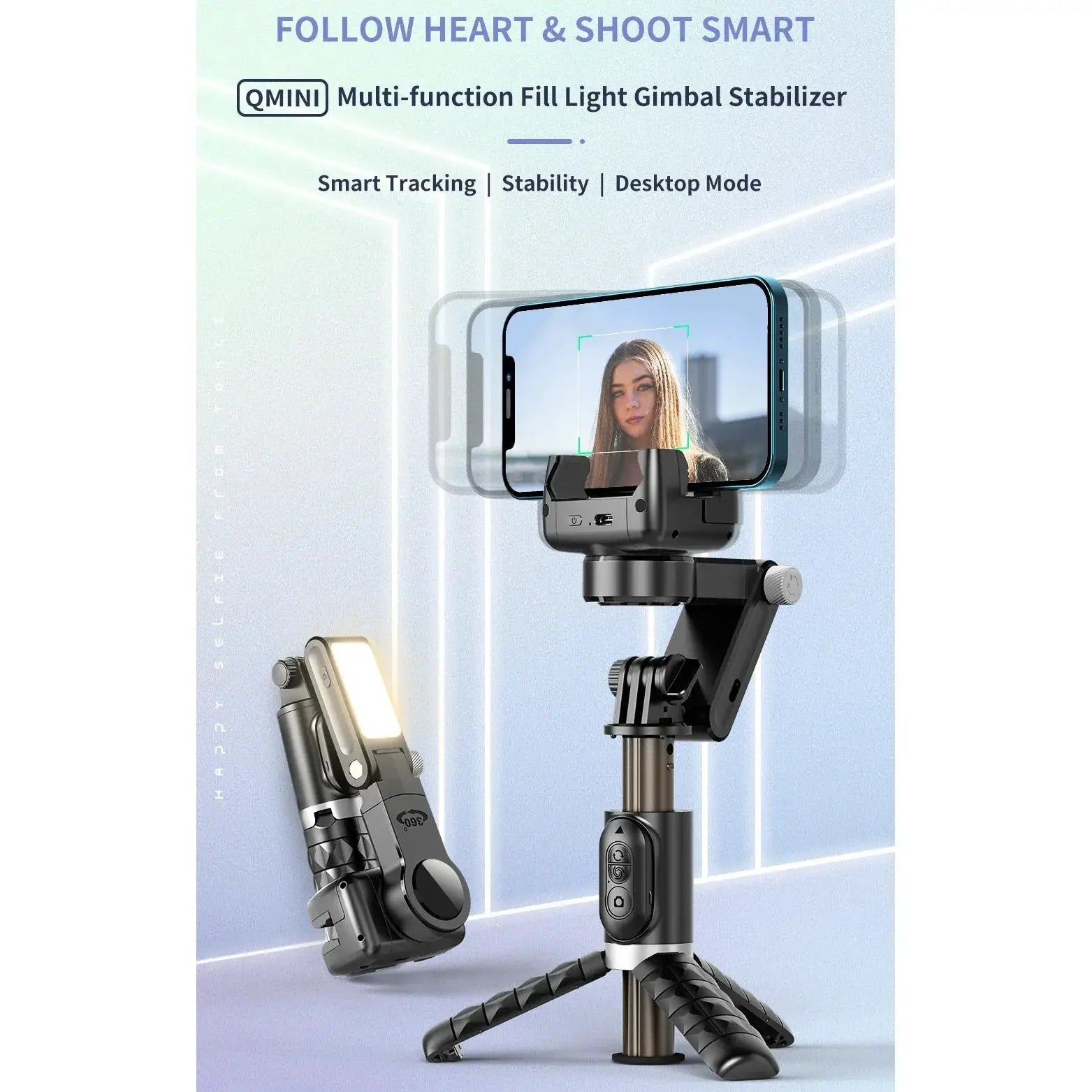 Gimbal Stabilizer Selfie Stick With Tripod LED Light