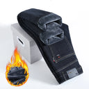 Winter Fleece Thick Jeans Men Business Casual Pants Collection