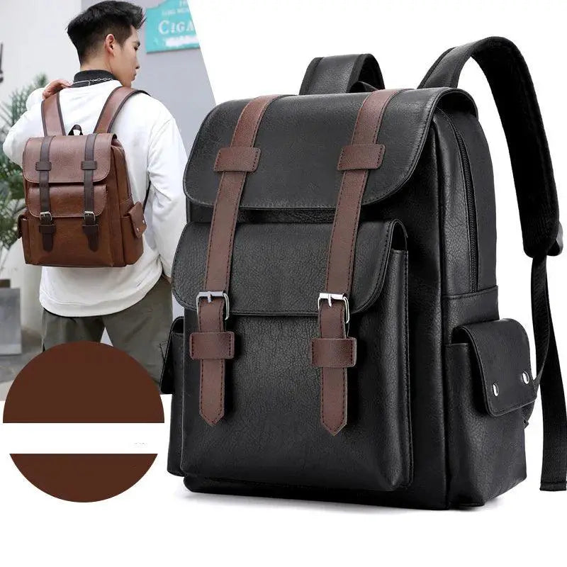 Men PU Leather Laptop Backpack Large Capacity For Work