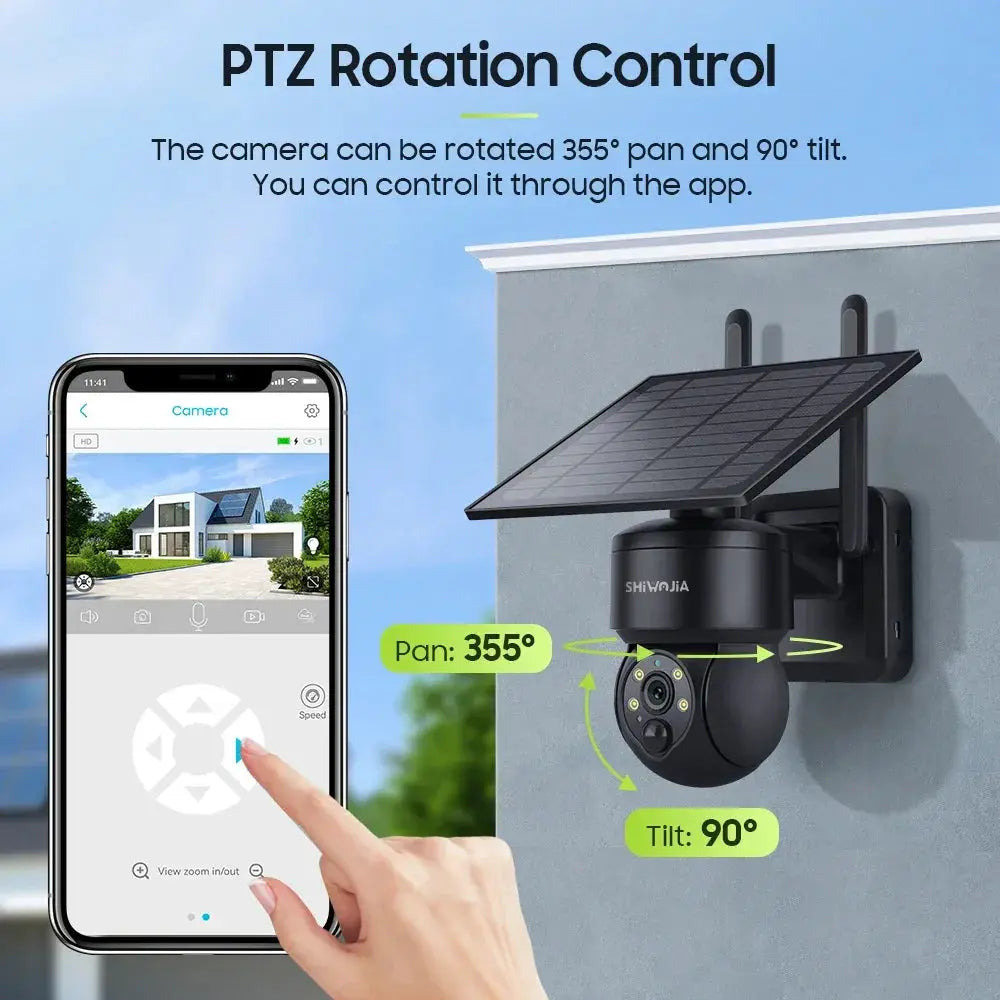 Shiwojia Wifi Wireless PTZ Solar Camera 4G SIM Outdoor 4MP