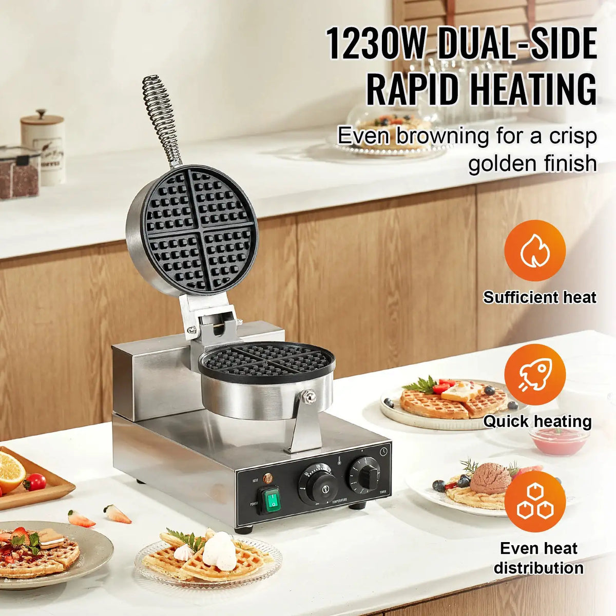 SucceBuy Commercial Waffle Maker Round Waffle Baker Machine — product view 2