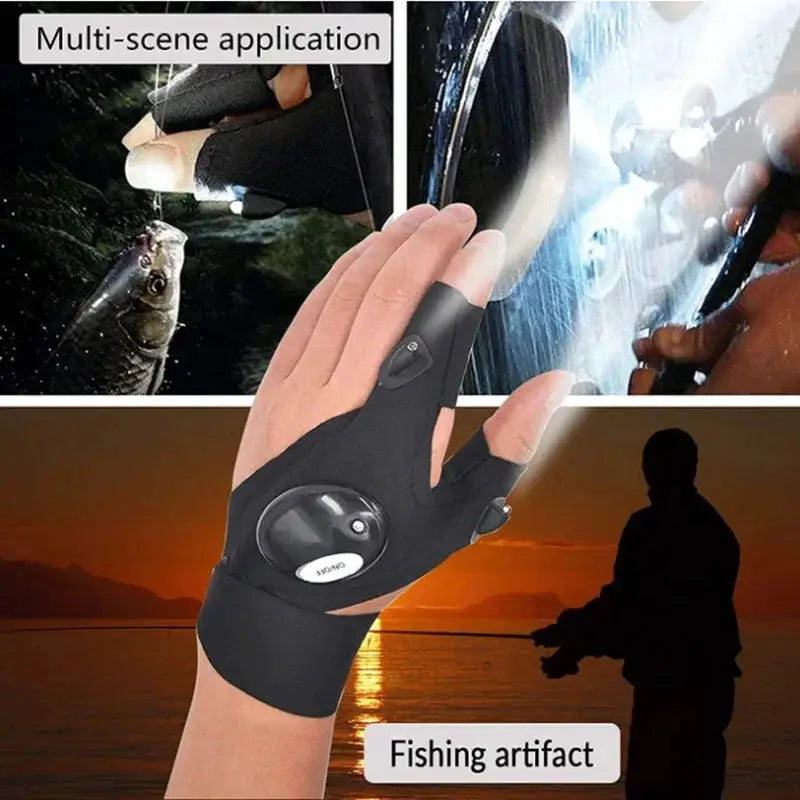 Fingerless Glove With LED Flashlight Waterproof Torch