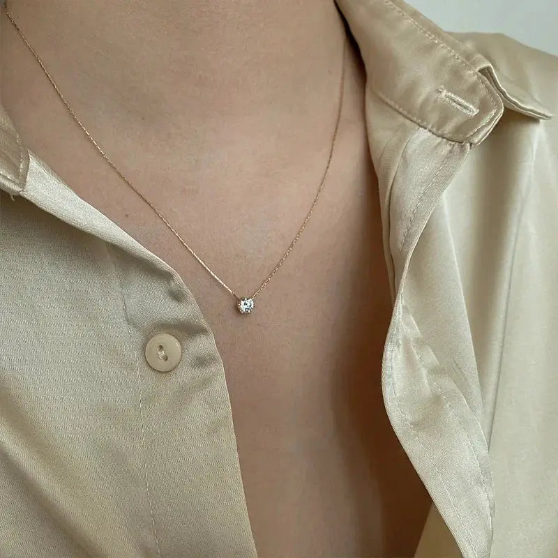 Anenjery 316L Stainless Steel Zircon Thin Clavicle Necklace