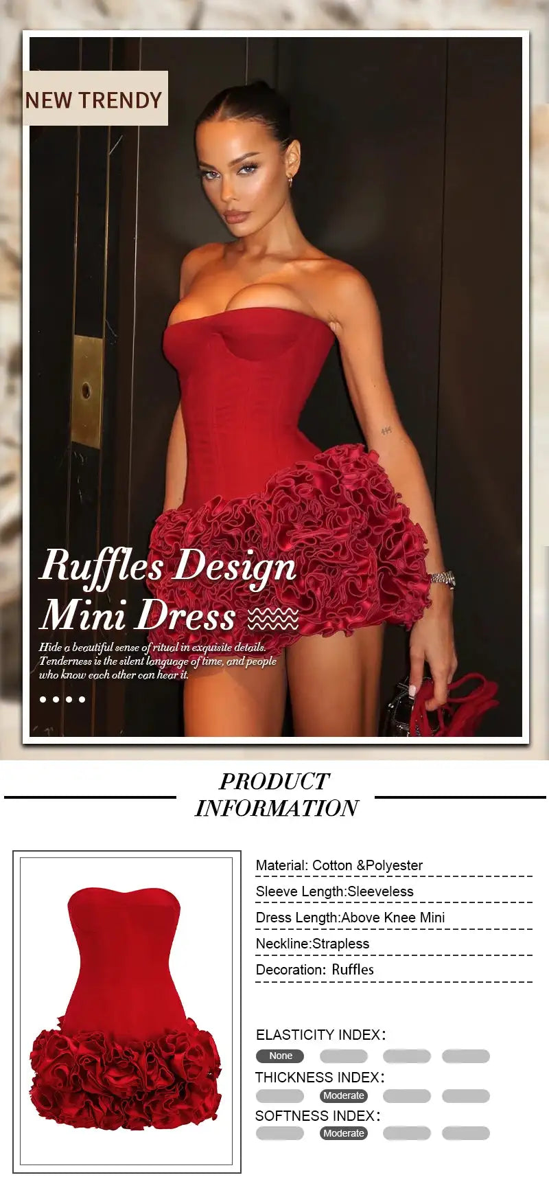 Red Strapless Backless Floral Petite Bodycon Party Dress Empire Waist Silhouette - product image 7