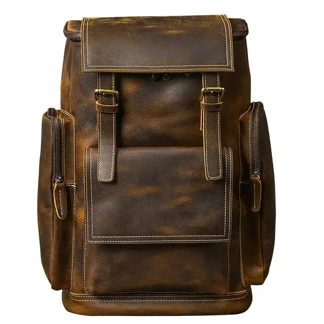 Vintage Crazy Horse Genuine Leather Backpack Men Leather Bagpack Climbing Rucksack Male Large Hiking Backpack M814