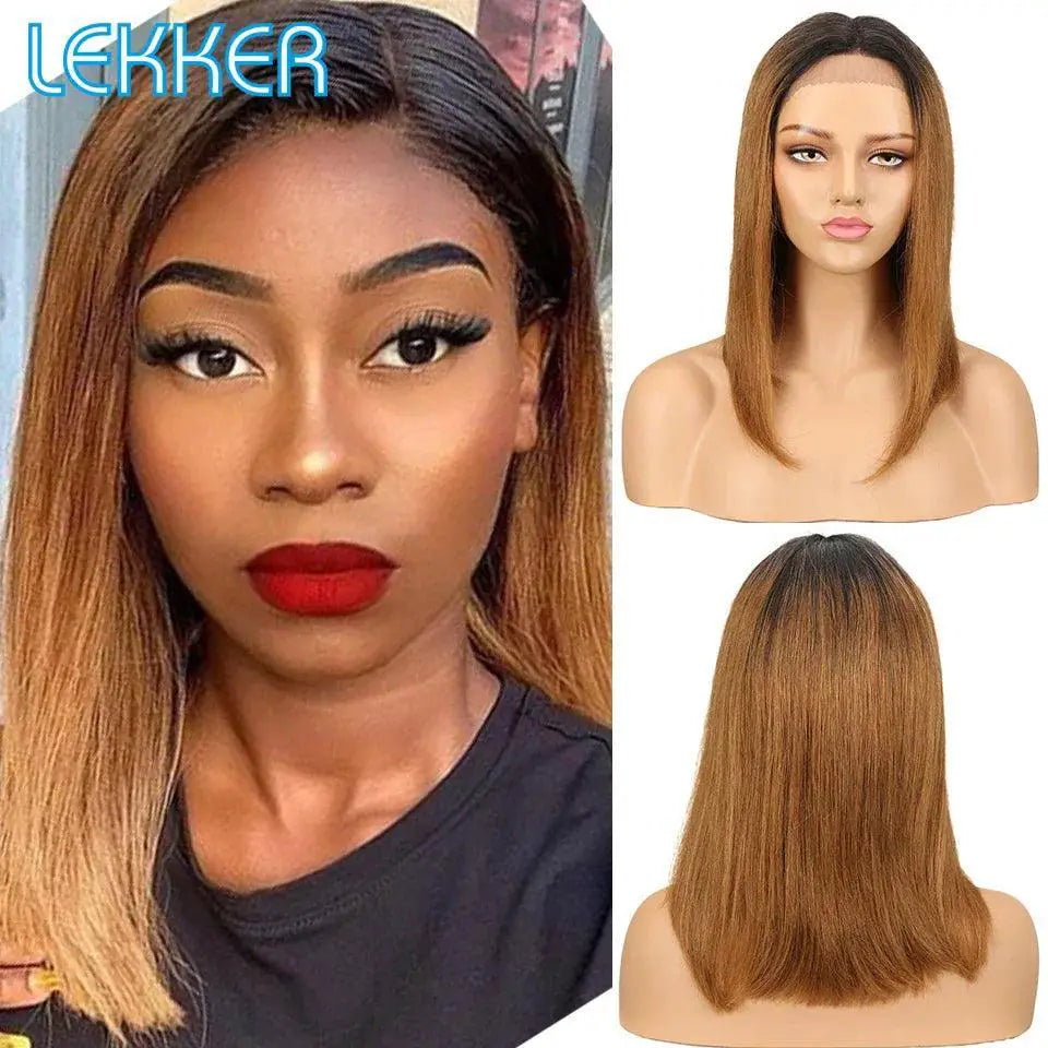 Ombre Brown Straight Bob Lace Front Wig Glueless 99J Red