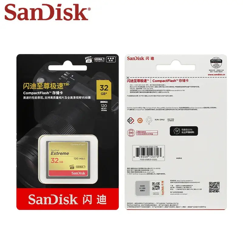 SanDisk Extreme CompactFlash Memory Card 32GB 64GB 128GB UDMA-7 Original CF Card for Canon Nikon Camera Max 120Mb/s