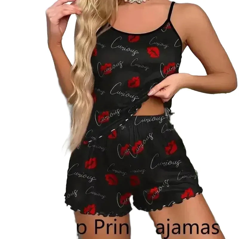 Lip Print Ice Silk Pajama Set — product view 1