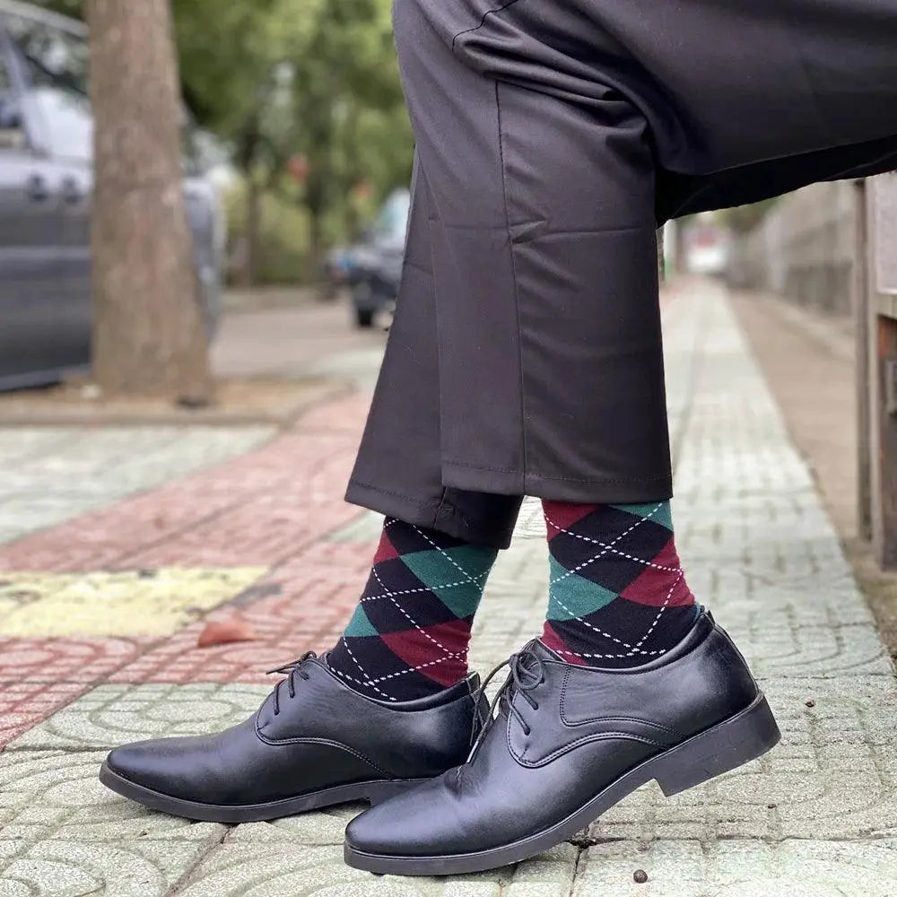 Mens Black Argyle Crew Socks 5 Pack Comfortable Everyday
