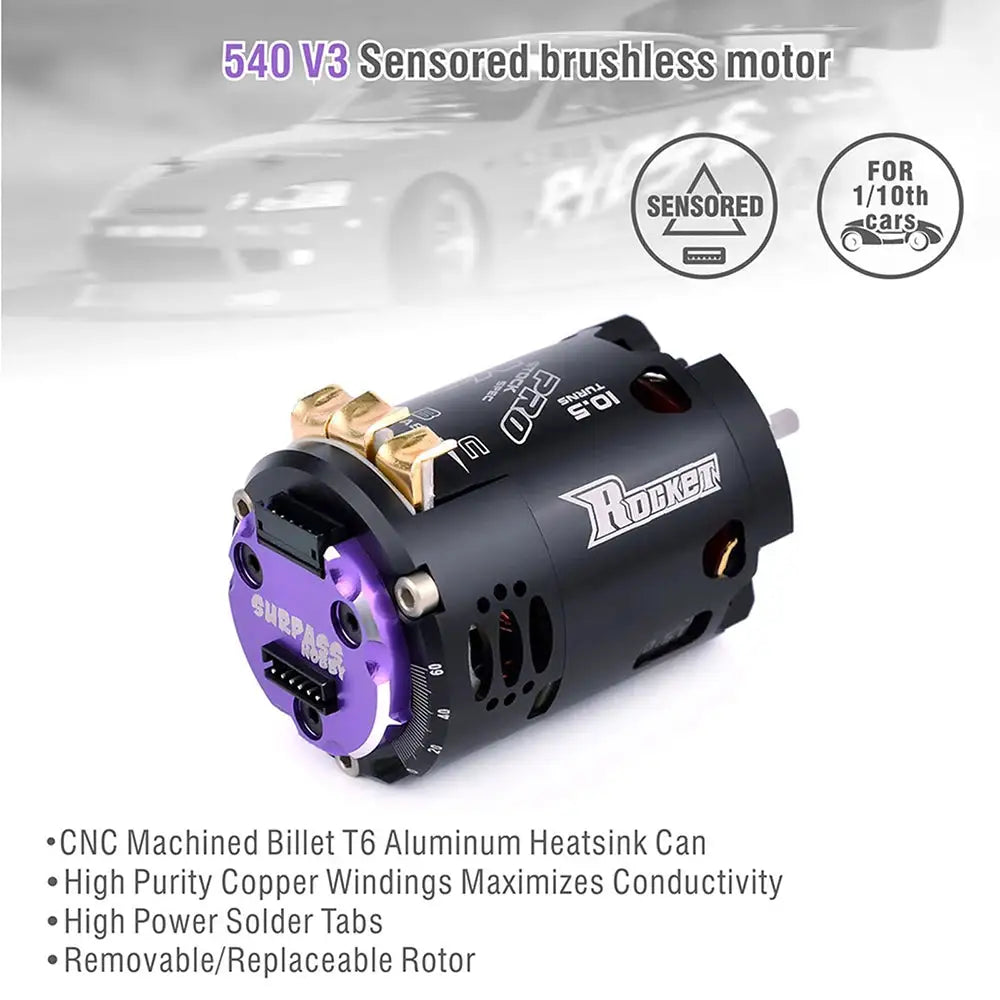 Surpass Hobby Rocket 540 V3 Brushless Motor 5.5T 6.5T 8.5T 10.5T 13.5T 21.5T For Modified Competition 1/10 1/12 F1 RC Drift Car