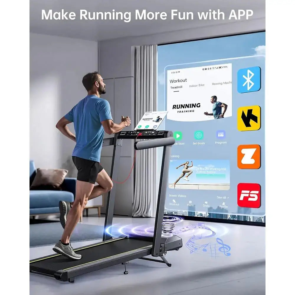Portable Folding Treadmill with 12% Incline, 4-in-1 Under Desk Walking Pad, Bluetooth Speaker, 0.6-10MPH Speed