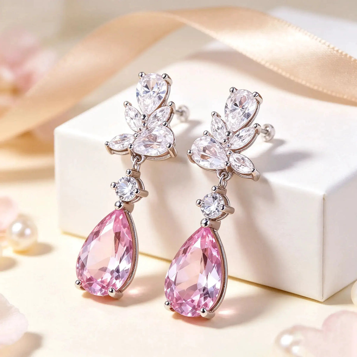 Pink Moissanite Teardrop Earrings — product image 4
