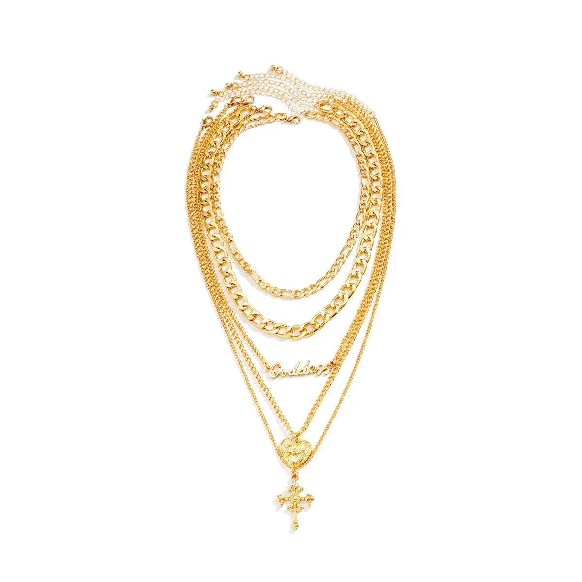 Vintage Peach Love Heart Cross Jesus Pendant Choker Necklace