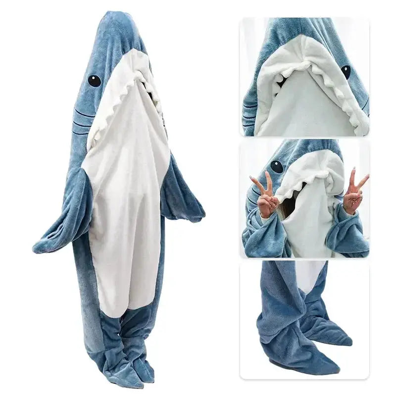 GY Trendy Sand Sculpture Shark Sleeping Bag Flannel One Piece