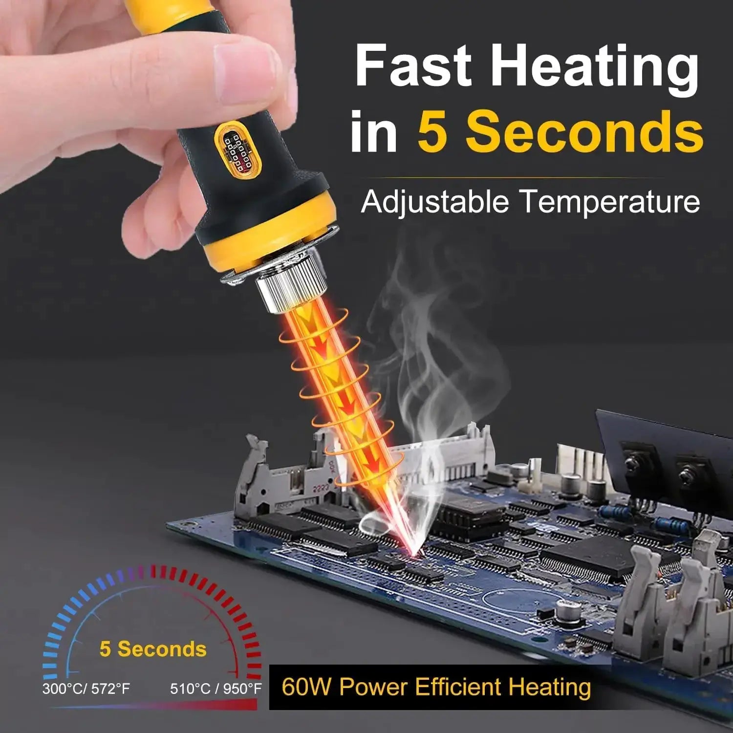 Cordless 60W Soldering Iron With Adjustable Temp Control