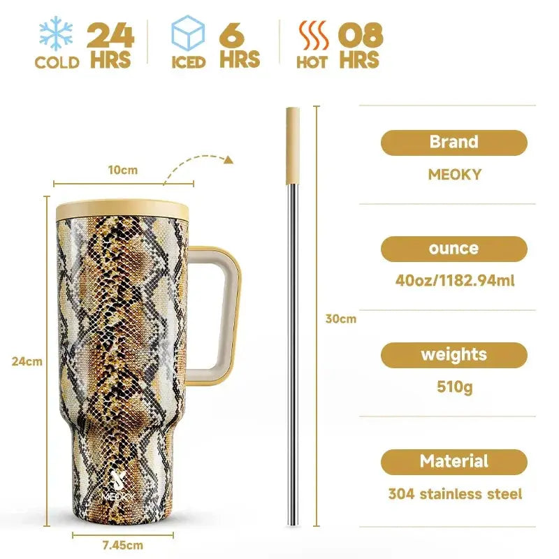 Meoky 40oz Tumbler With Handle Straw Stainless Steel Gift