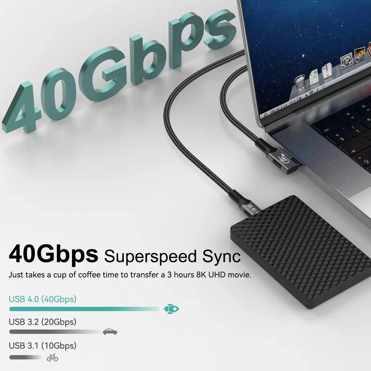 240W USB C Cable - 40Gbps Fast Charge — black 0.5m — product view 3