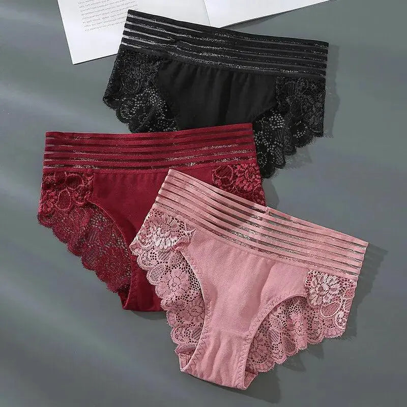 Elegant Lace Panties Trio Breathable Underwear Set For Women