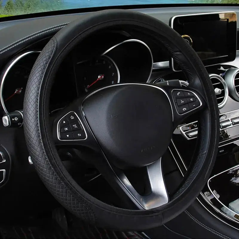 Black Dynamic Fiber Leather Steering Wheel Cover For Cars