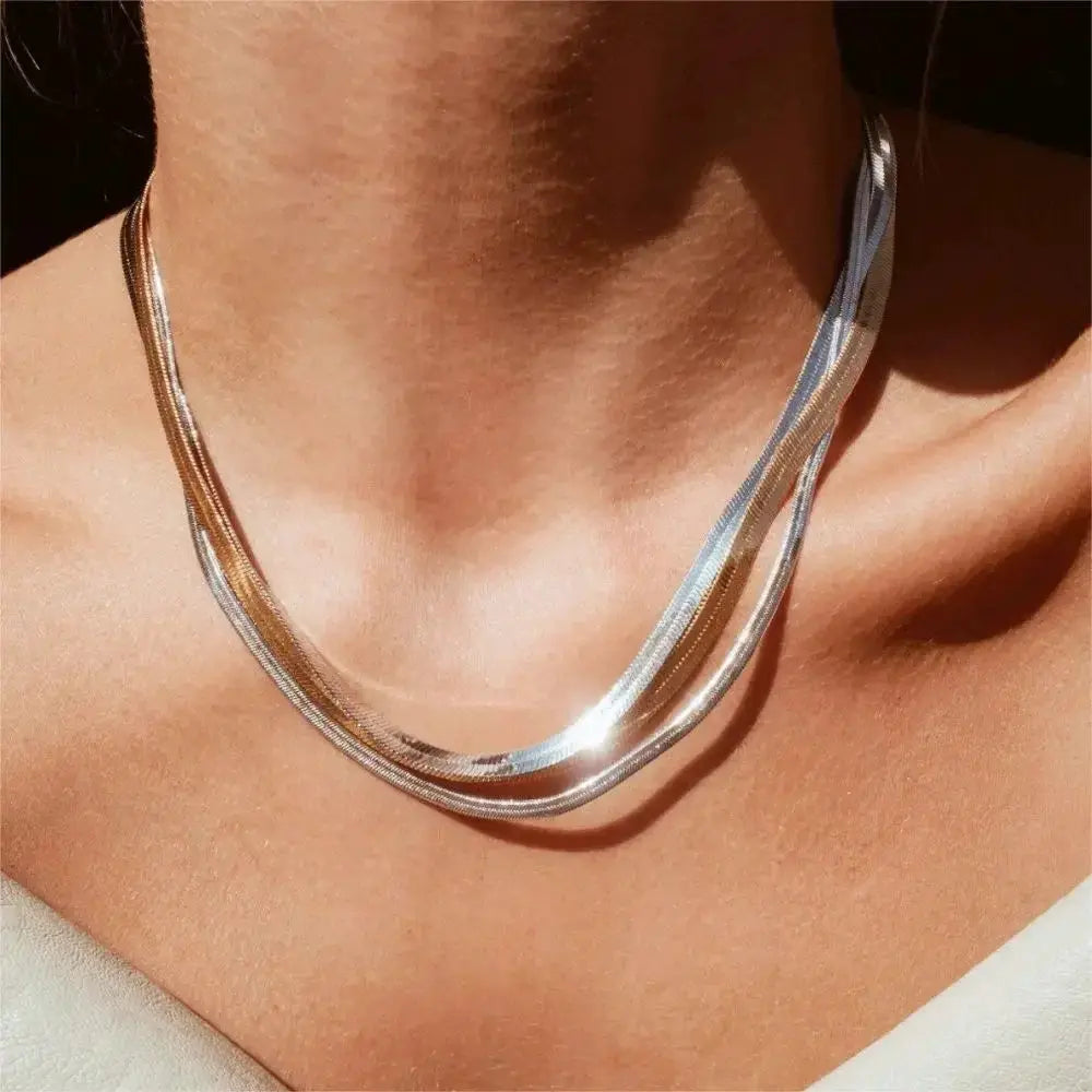 Unisex Snake Chain Necklace Silver Choker For Men And Women