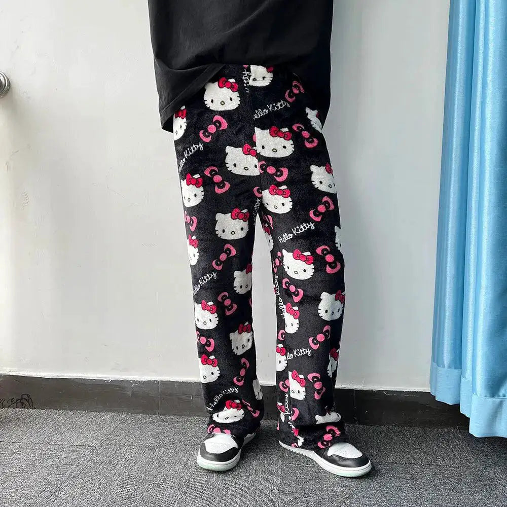 Hello Kitty Cartoon Flannel Pajamas Cozy Autumn Winter Wear
