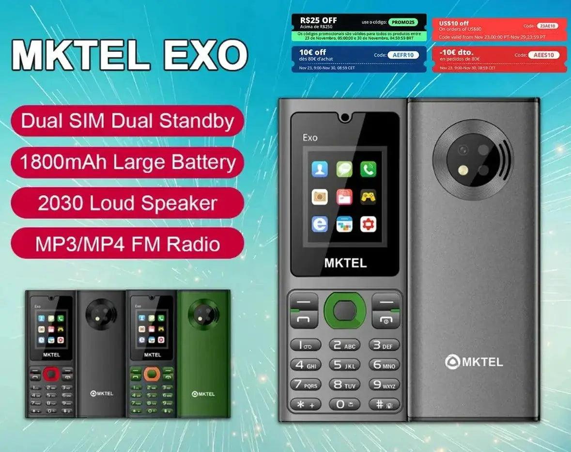 MKTEL EXO Feature Phone Dual SIM 1.77in Display Radio Torch