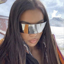 Futuristic Cyberpunk Wrap Around Sunglasses Silver Lenses